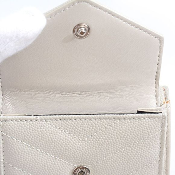 Saint Laurent Compact Wallet Monogram Leather White Gray Mini Wallet Handbag - Picture 4 of 5